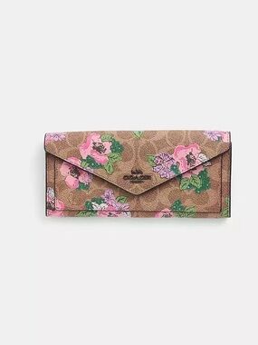Coach Signature Canvas With Blossom Print Envelope Wallet EUC